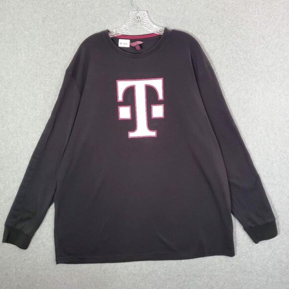 T Mobile Men Shirt 2XLT Black Logo Graphic Print Long Sleeve Crew Neck Pullover